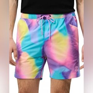 Psycho Bunny Men's Violet Multi Tyler All Over Print Graphic Swim Trunks Size M